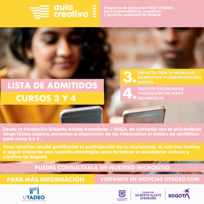 FUGA y Tadeo anuncian inscritos a los cursos 3 y 4 de “Aula Creativa”