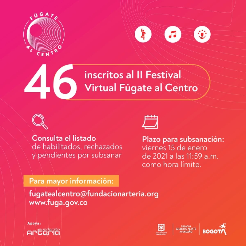 Inscritos Segundo Festival Virtual Fúgate al Centro