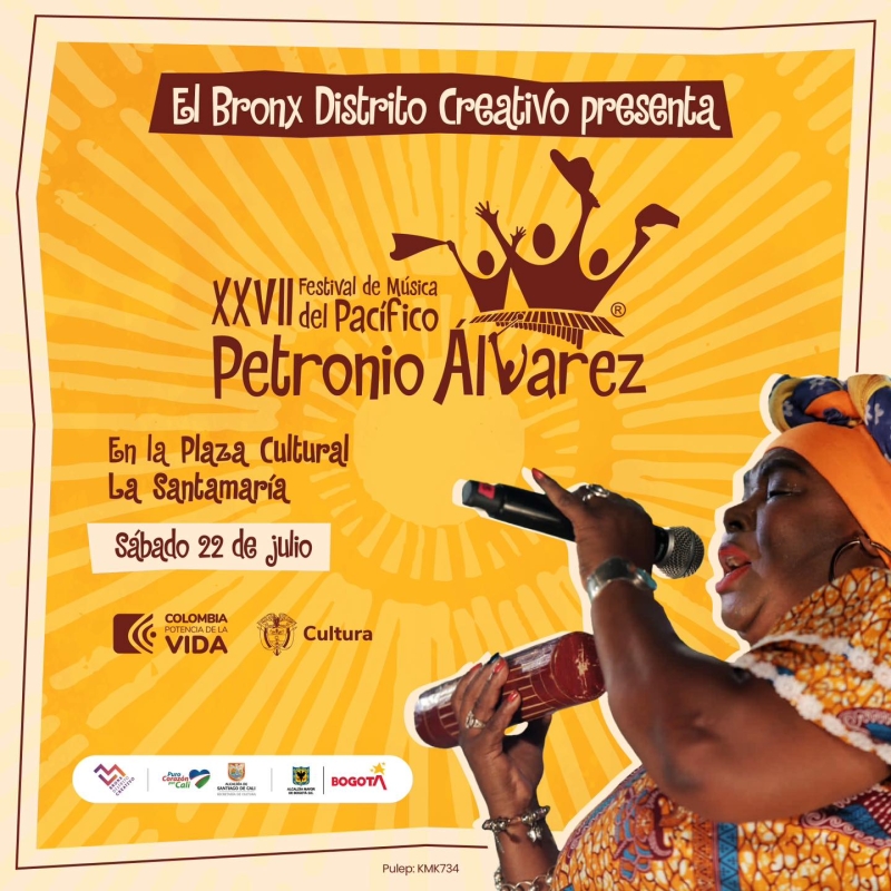 Cartel de lanzamiento del Festival Petronio Álvarez en Bogotá 2023