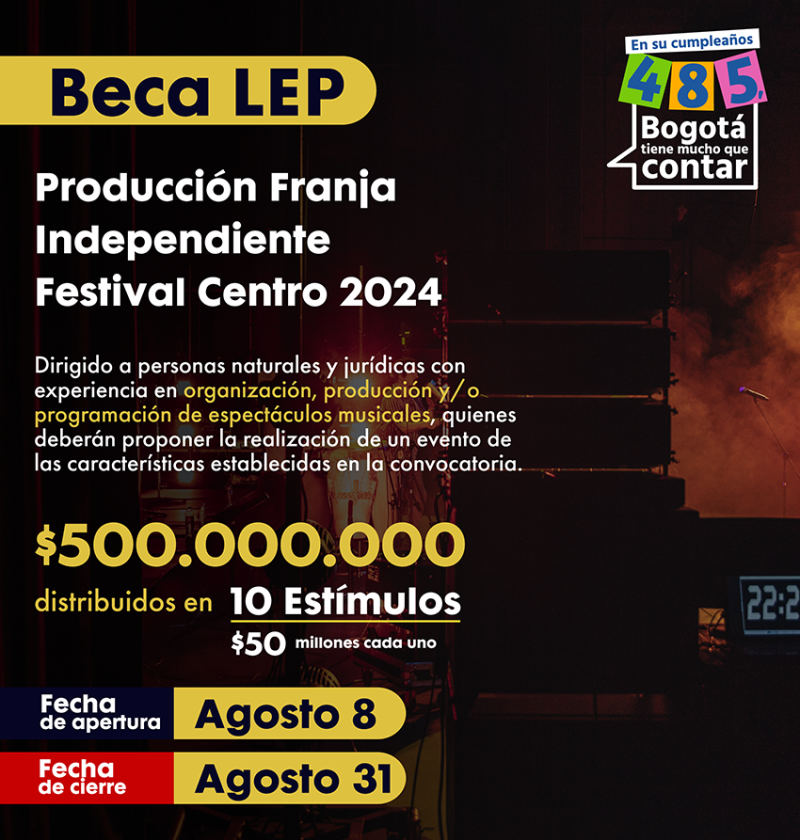 Imagen dice 500 millones para productores y programadores de conciertos en Santa Fe y La Candelaria: llegó la Beca LEP – Producción Independiente Festival Centro 2024